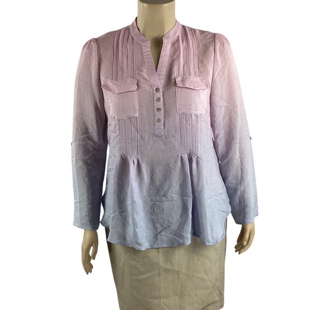 Zac & Rachel Ombre Pintuck Blouse Purple Pink Long Sleeve Size L